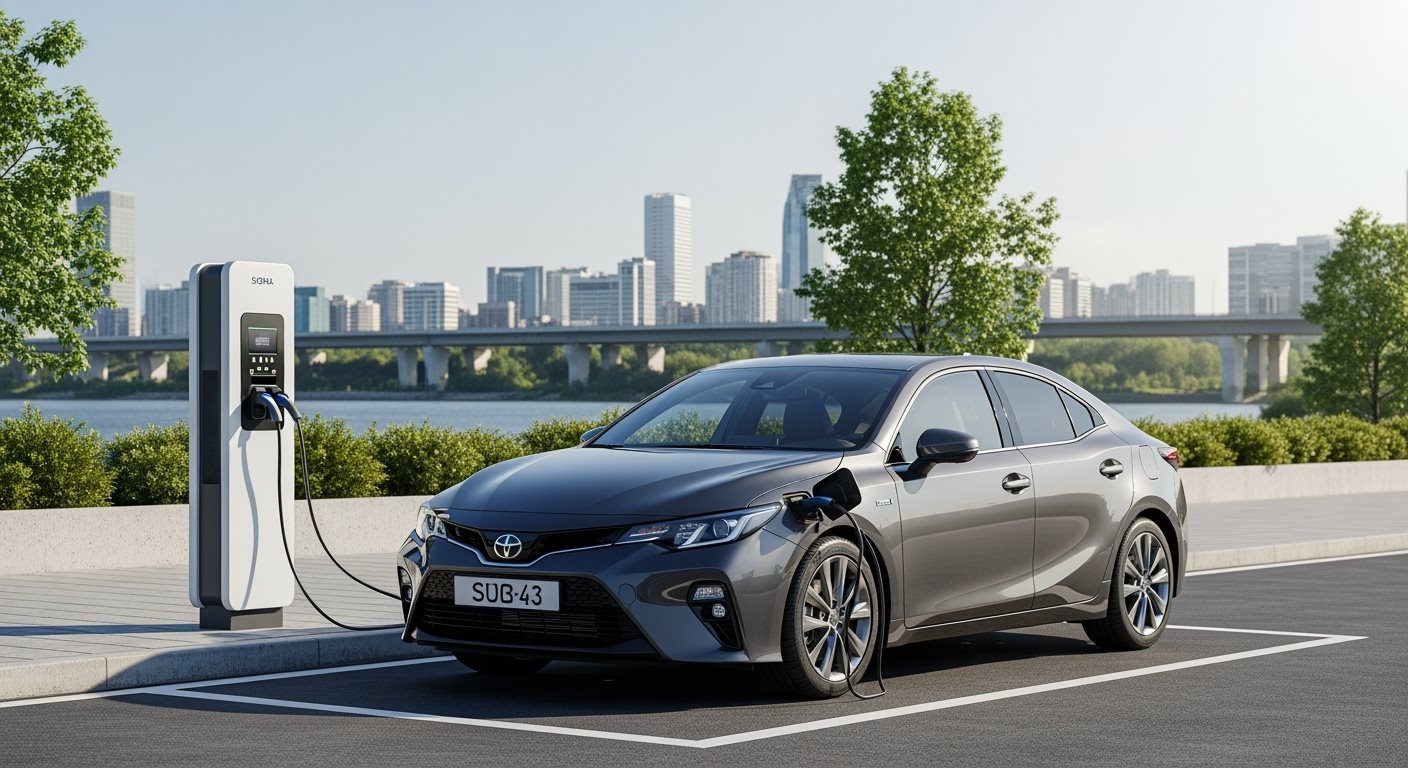 Plug-in hybridné auto pripojené k nabíjacej stanici