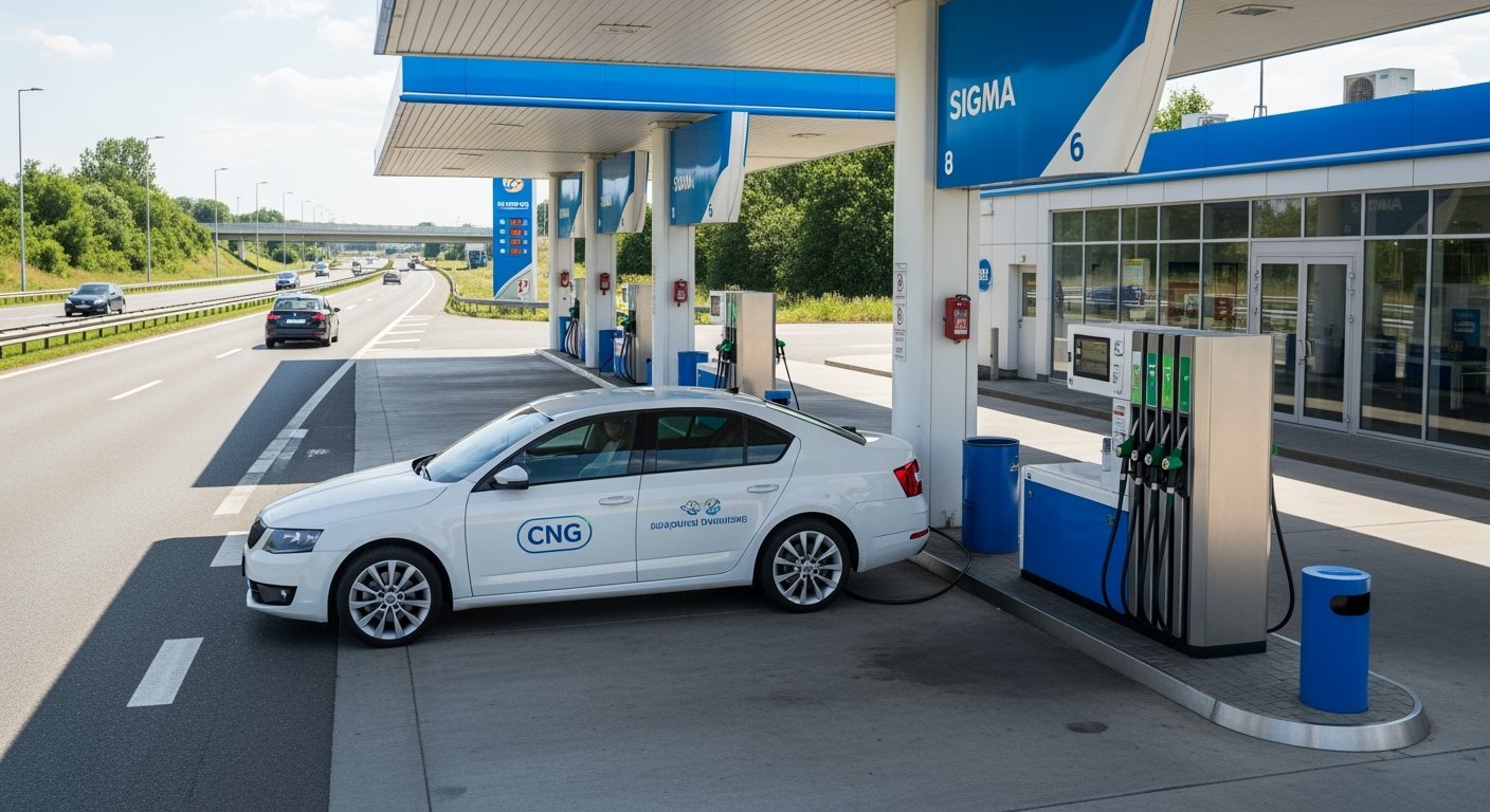 Auto na CNG tankuje na čerpacej stanici