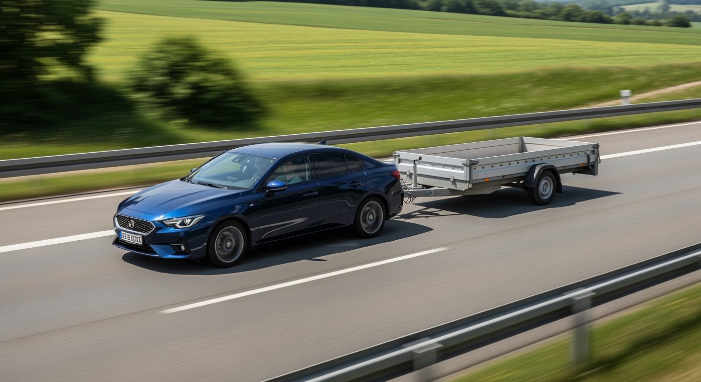 Auto s prívesným vozíkom na diaľnici v Česku