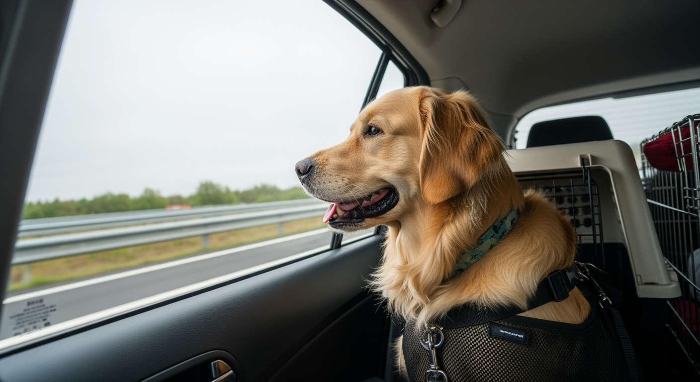 Pes bezpečne pripútaný na zadnom sedadle auta