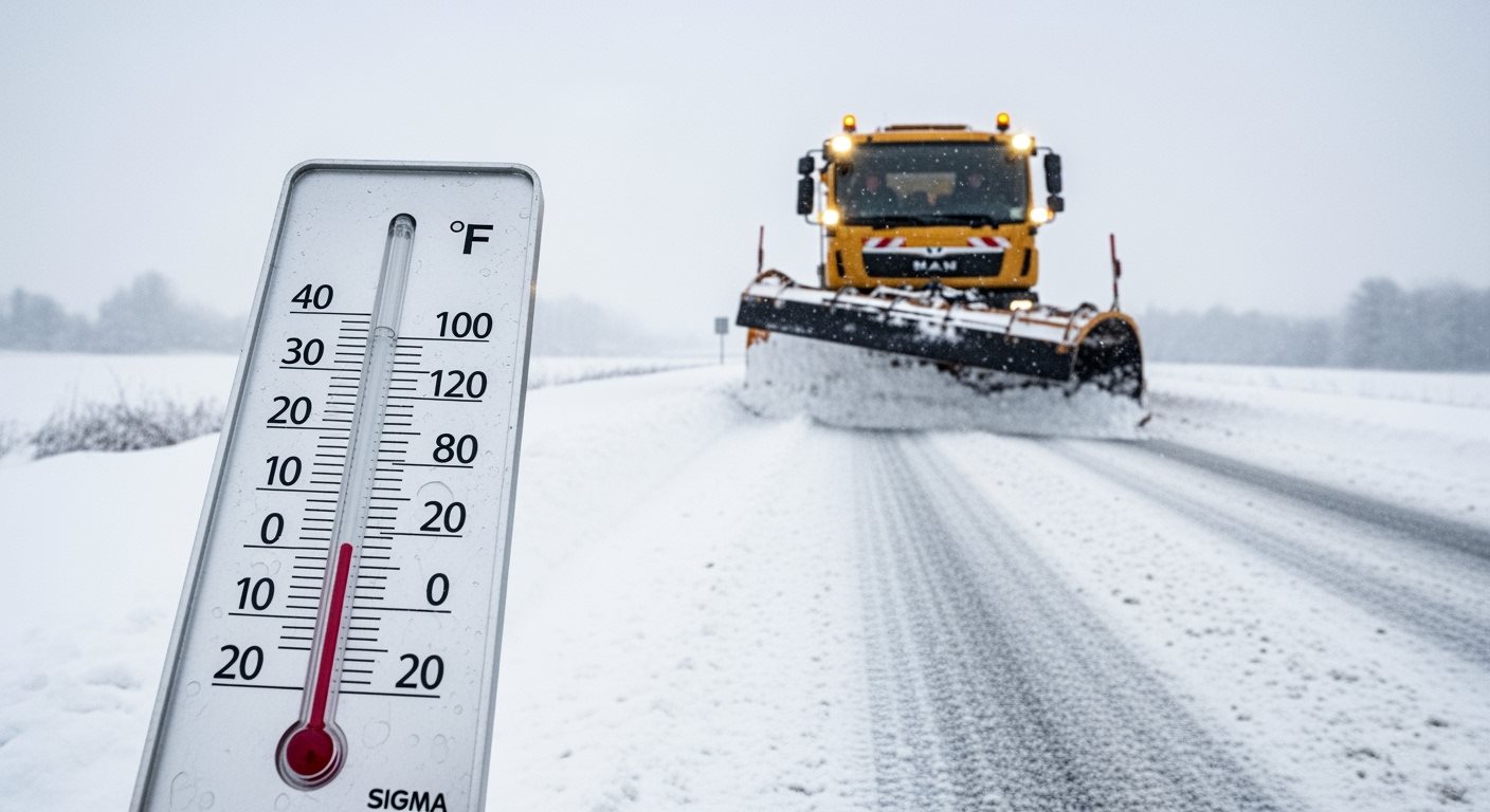 Zimná údržba na zasneženej diaľnici