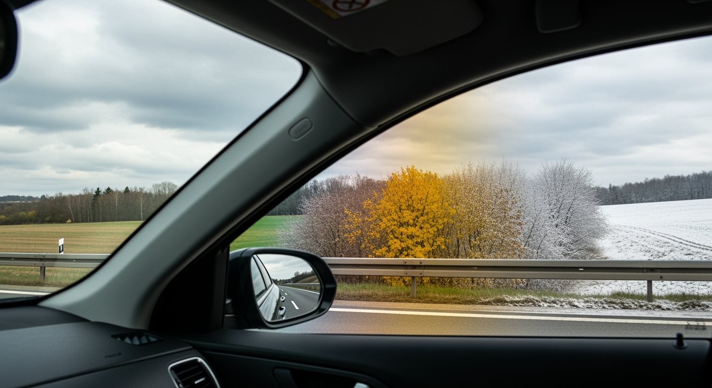 Pohľad na diaľnicu počas štyroch ročných období