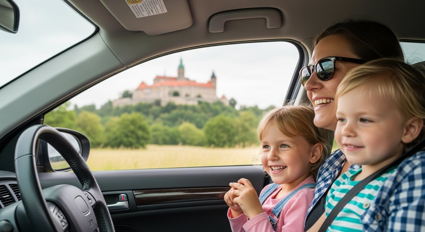 Rodina na dovolenke v Česku s autom